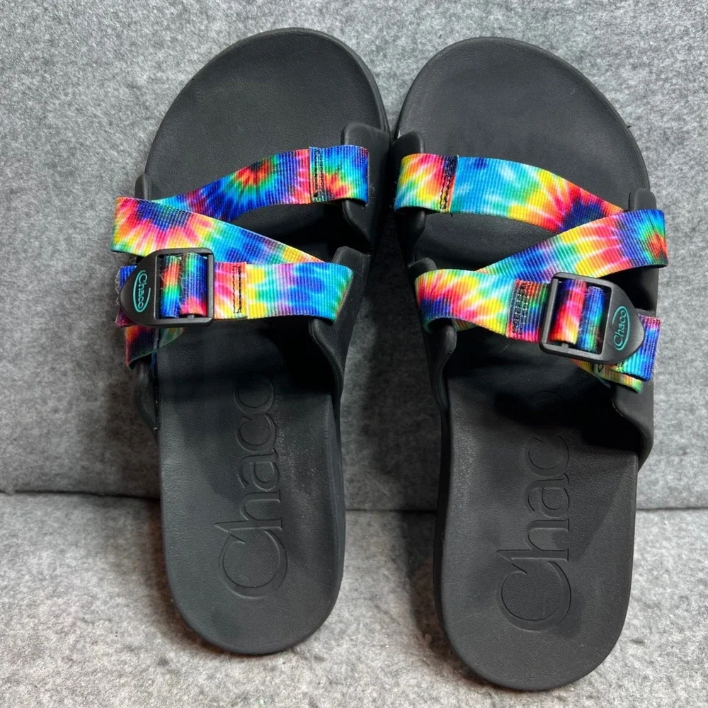 Chaco Chillos Slide Mens Sandals Rainbow Tie Dye Black Sandals Recovery Size 11